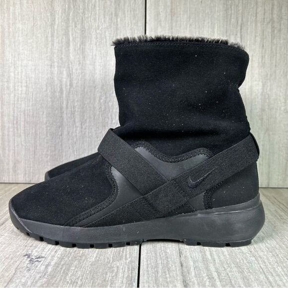 Nike Golkana Black Faux Fur Lined Warm Winter Slip On Boot Shoe Women’s Size 8 - Picture 3 of 10